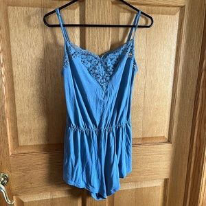 Victoria’s Secret, blue, lace trimmed sleep romper